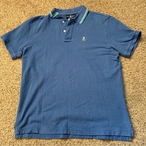 Psycho Bunny Navy Polo with Green-Trimmed Collar